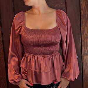 Altar'd State Mauve Smocked Blouse